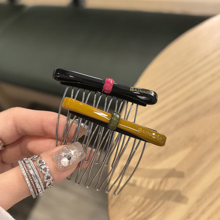 韩国进口AZNAVOUR AZ发饰简约糖果色豹纹一字蝴蝶结5cm倒插梳发梳