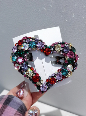 aidemoli韩国进口发饰日韩镂空爆款水钻彩色紫色爱心弹簧夹发夹