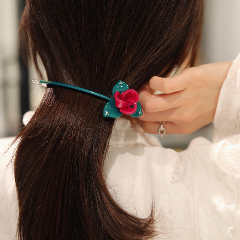 韩国进口发饰AZNAVOUR/AZ三角梅花朵小花一字长夹子发夹青蛙夹
