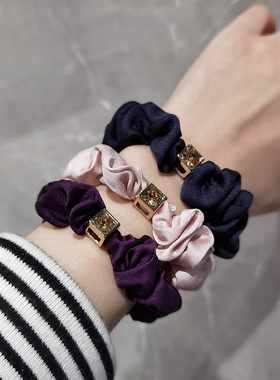 LERYAE韩国进口发饰日韩一颗水钻缎带肠圈黑色红色发圈皮筋发绳