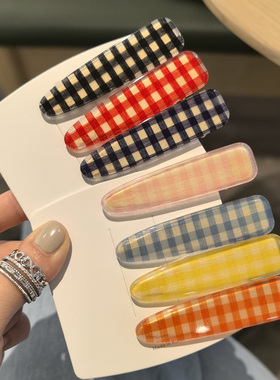 aidemoli韩国进口发饰学院风透色复古小格子三角形鸭嘴夹发夹边夹