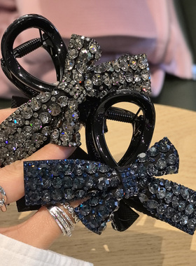 LERYAE韩国进口发饰双面满钻水钻飘带蝴蝶结8cm抓夹发抓鲨鱼夹