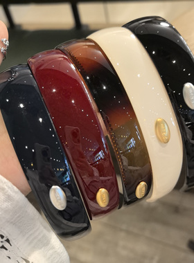 LERYAE韩国进口发饰2.5cm简约小金标银标酒红玳瑁色发箍头箍压发