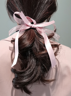 leryae韩国进口发饰芭蕾女孩缎带欧根纱蝴蝶结黑色肠圈发圈发绳