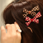 韩国进口AZNAVOUR AZ发饰复古波点不对称蝴蝶结鸭嘴夹发夹边夹
