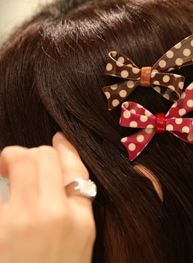 韩国进口AZNAVOUR/AZ发饰复古波点不对称蝴蝶结鸭嘴夹发夹边夹