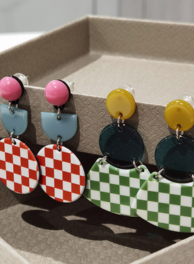 韩国进口 AZNAVOUR AZ 饰品黑色绿色橘色猫咪扇形圆盘耳饰耳钉