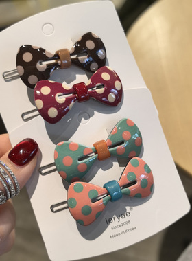 韩国进口发饰AZNAVOUR/AZ圆润小蝴蝶结波点豹纹发夹边夹扣夹