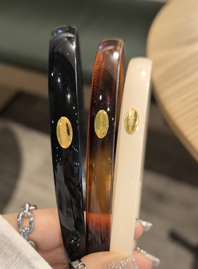 LERYAE韩国进口发饰1.3cm小金标基础琥珀流光黑色发箍头箍压发
