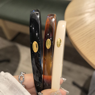 LERYAE韩国进口发饰1.3cm小金标基础琥珀流光黑色发箍头箍压发