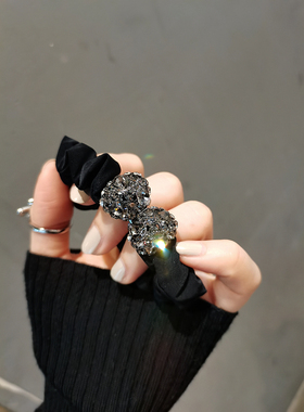 leryae韩国进口发饰灰色水钻圆润八字蝴蝶结黑色细肠圈发圈发绳