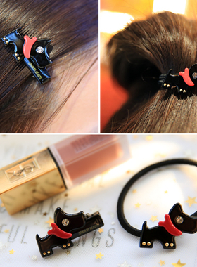 韩国进口 AZNAVOUR AZ 发饰狗年黑色小狗发圈鸭嘴夹发夹