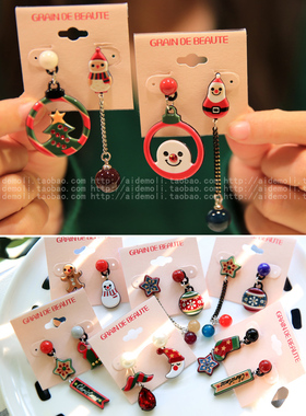 韩国进口 AZNAVOUR AZ 圣诞节饰品红色圣诞老人圣诞树耳饰耳钉