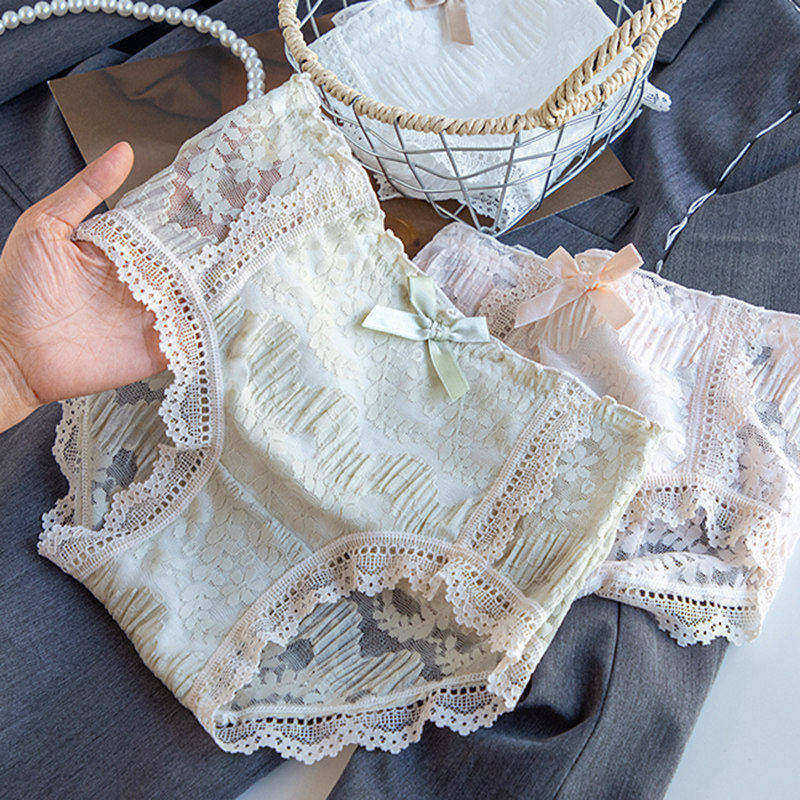 性感蕾丝无痕女士内裤花边少女蝴蝶结中腰包臀大码三角裤衩春夏