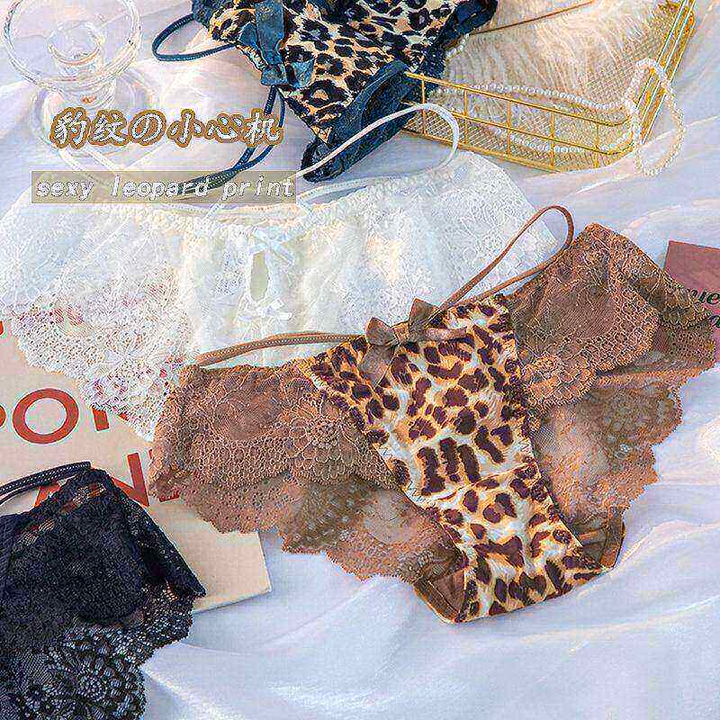 绑带性感豹纹女士内裤蕾丝镂空女生2025新款短裤蝴蝶结三角裤新款