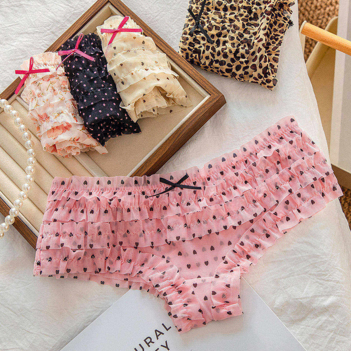 甜美蛋糕内裤少女花边蝴蝶结短裤性感网纱纯欲风蕾丝低腰三角裤衩