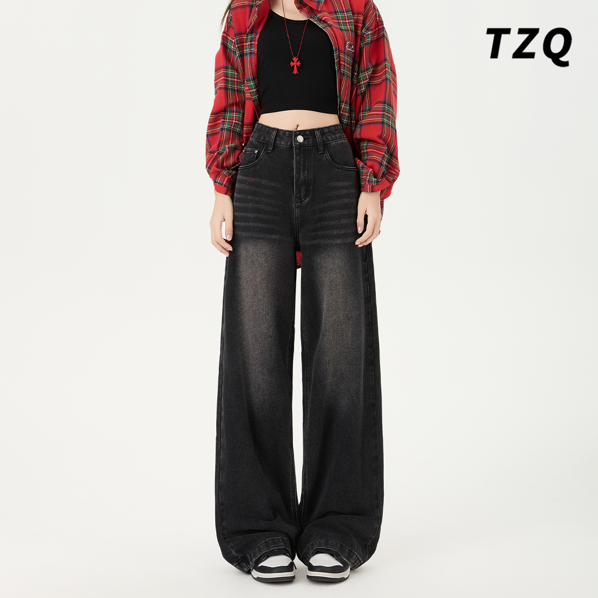 小个子高腰宽松显瘦拖地直筒裤子