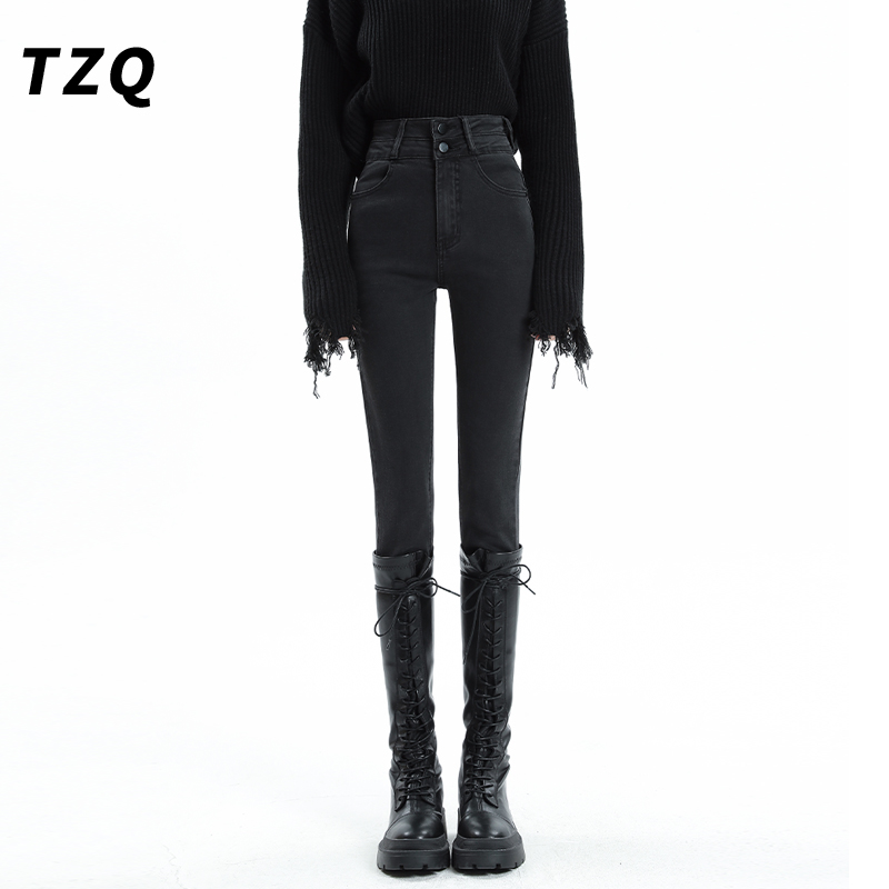 设计灰色小脚牛仔裤女2025秋冬季