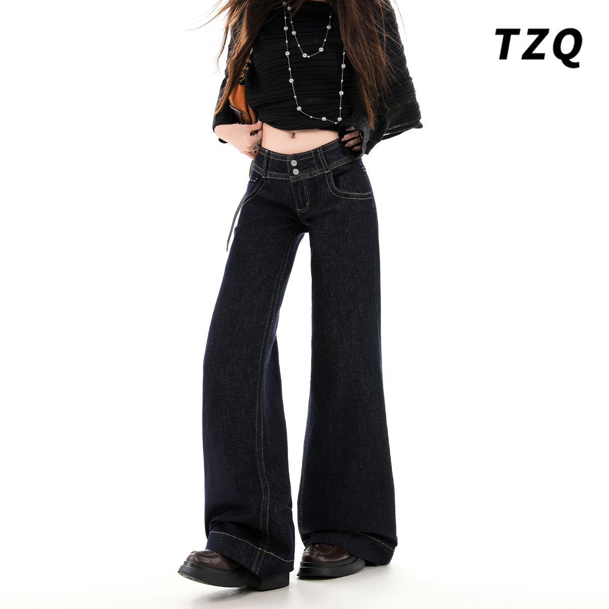 冬季牛仔蓝显瘦不贴腿垂感喇叭裤