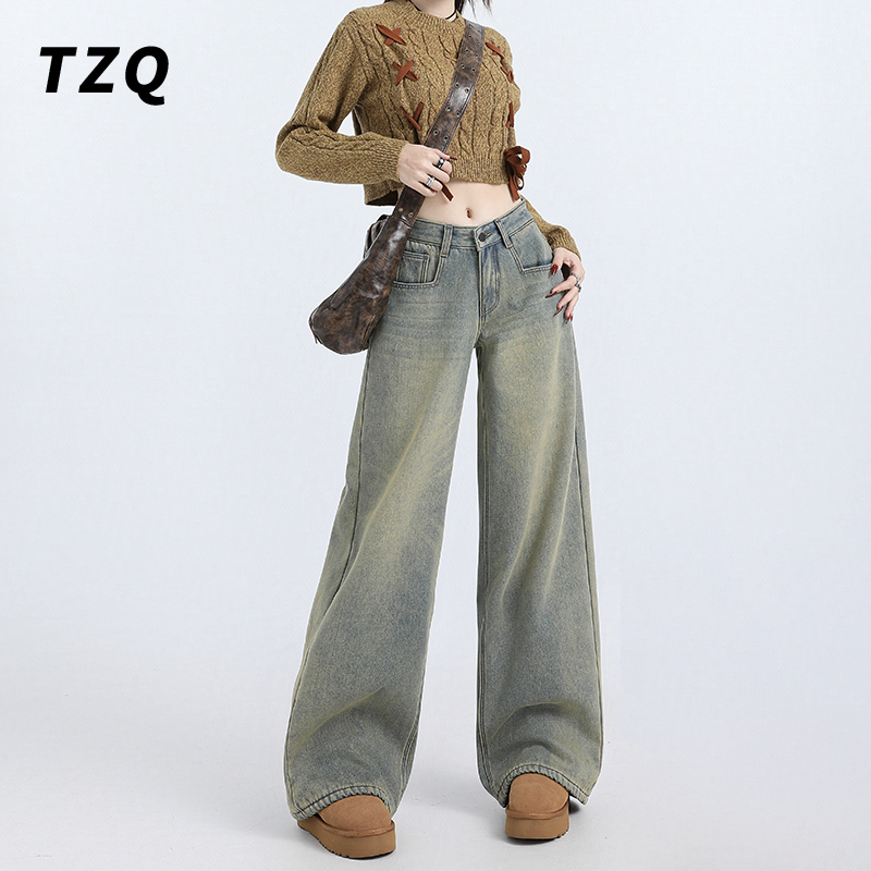 秋季显瘦不贴腿直筒垂感拖地裤子