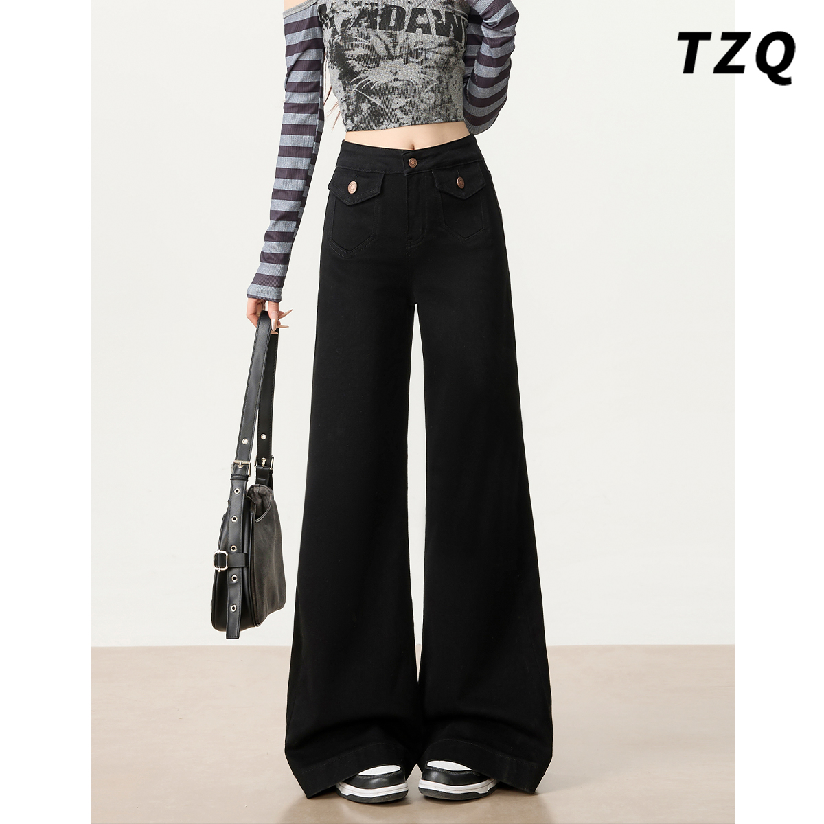 时尚显瘦不贴腿垂感拖地喇叭裤冬