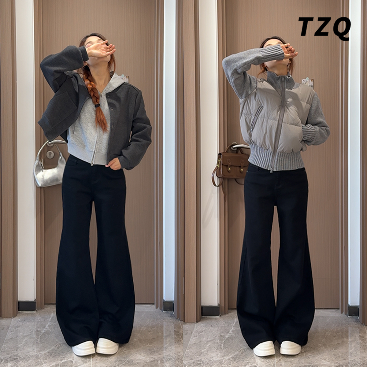 秋季爆款高腰弹力显瘦喇叭裤子冬