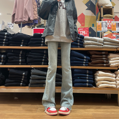 小个子马蹄裤高腰修身显瘦喇叭裤