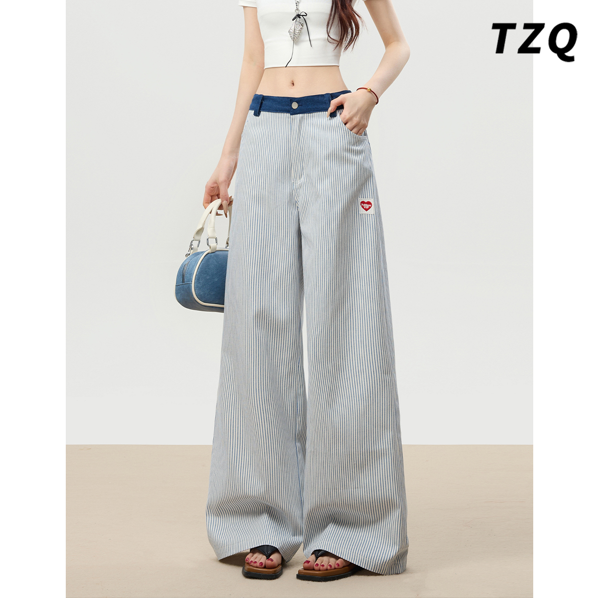 设计感撞色直筒裤宽松显瘦休闲裤