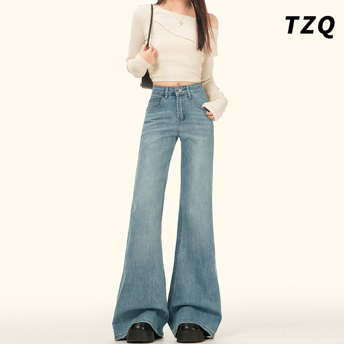浅蓝宽松微喇牛仔裤女2025春秋新款高腰不贴腿显瘦拖地马蹄喇叭裤,女装/女士精品,牛仔裤,淘宝优惠券,粉丝福利购,淘宝优惠卷