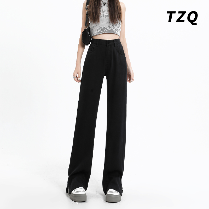 新款高腰显瘦侧开叉宽松阔腿裤子