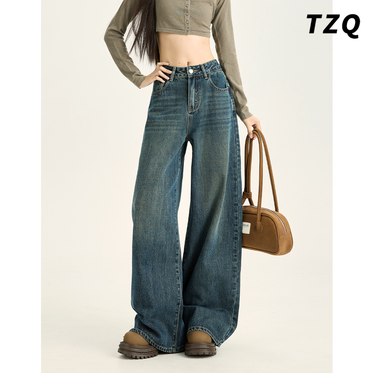 新款梨形身材显瘦垂感拖地直筒裤