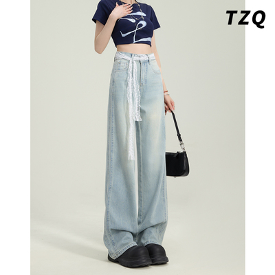 淘稚气美式复古松显瘦垂感直筒裤