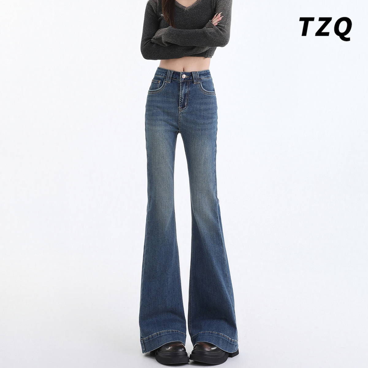 美式辣妹修身显瘦不贴腿喇叭裤子