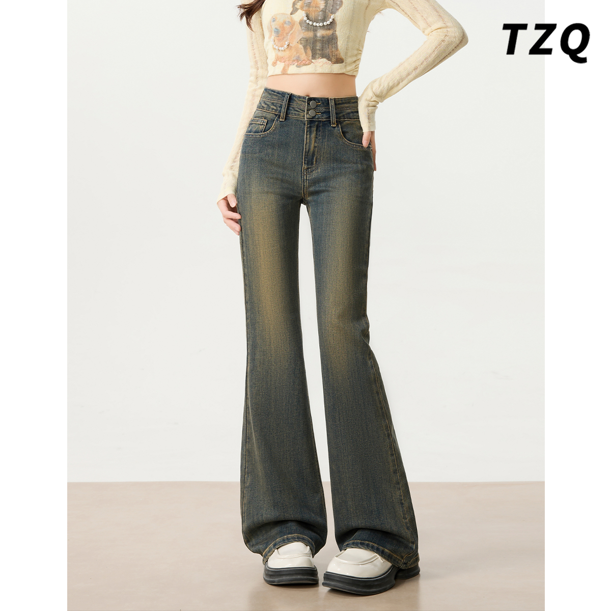 修身显瘦小个子不贴腿马蹄喇叭裤