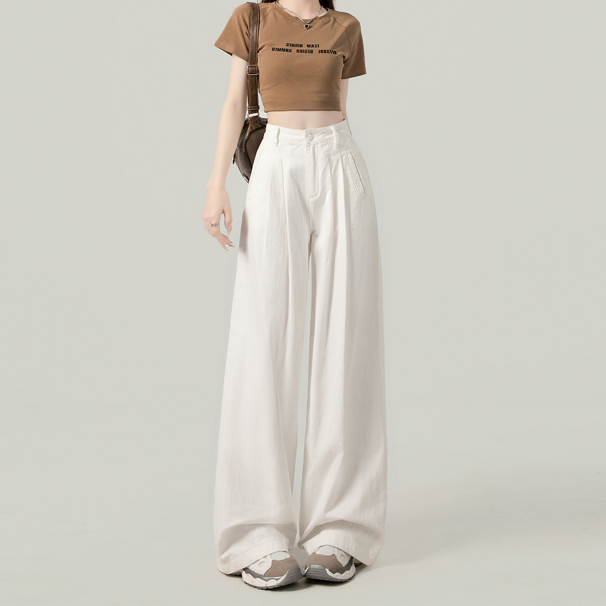 新款褶皱宽松显瘦垂感拖地直筒裤