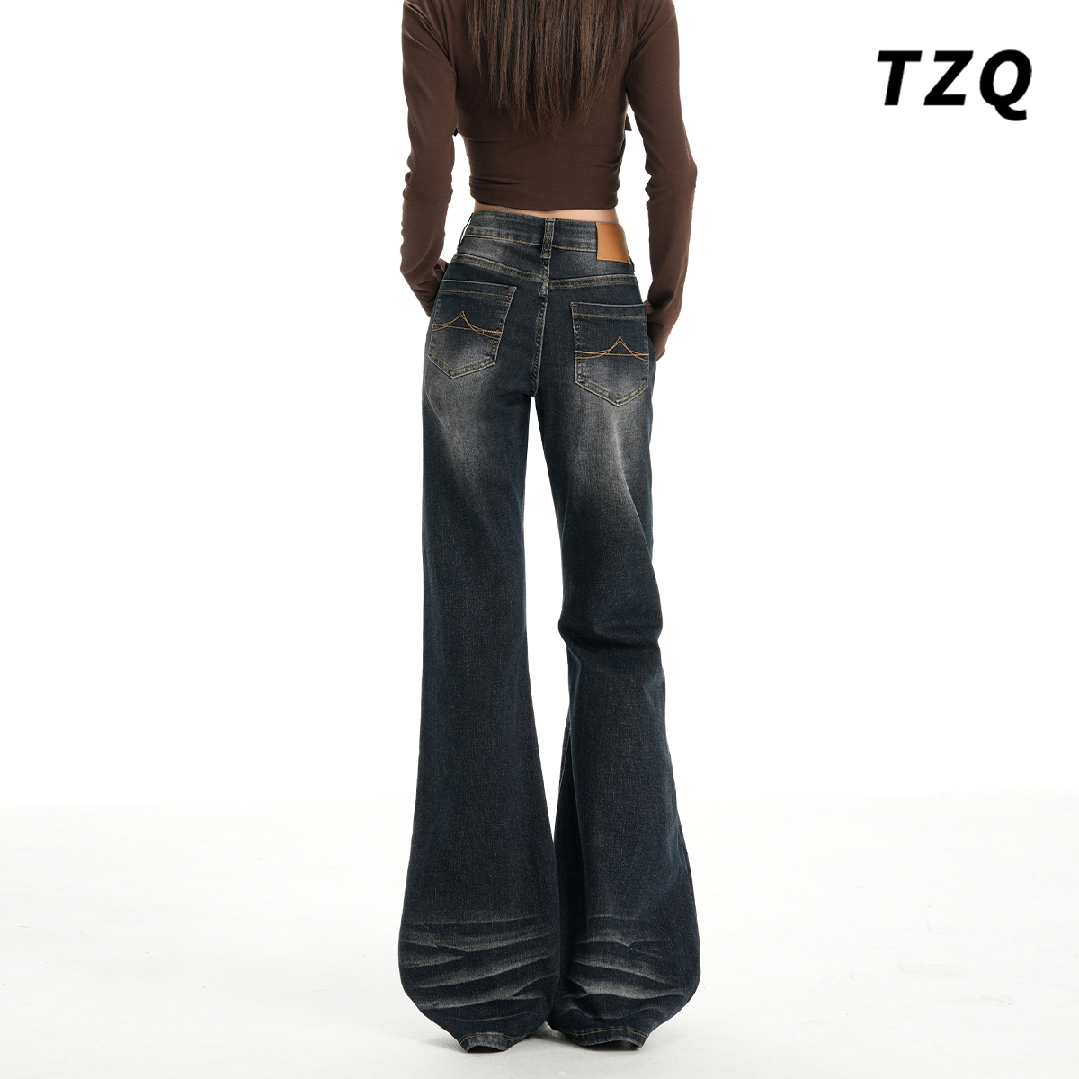 辣妹高腰显瘦不贴腿马蹄喇叭裤子