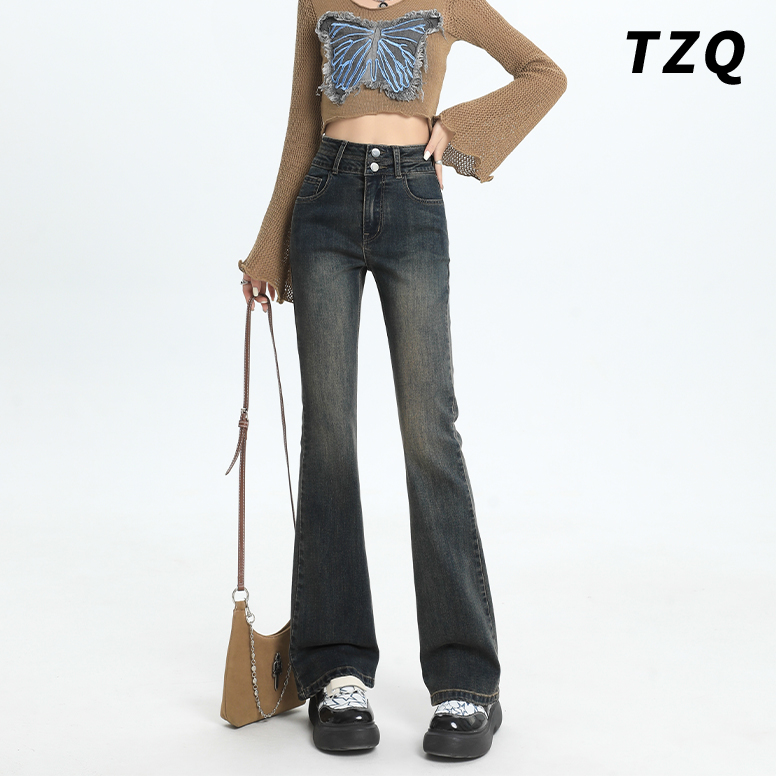 小个子高腰时尚修身显瘦喇叭裤子