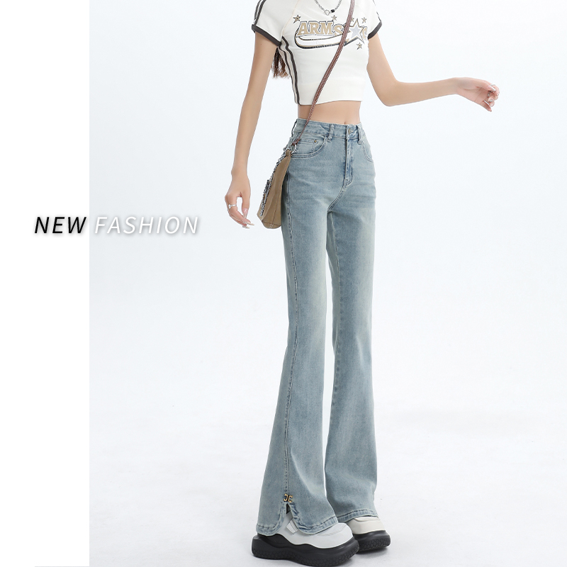 新款小个子高腰修身显瘦喇叭裤子