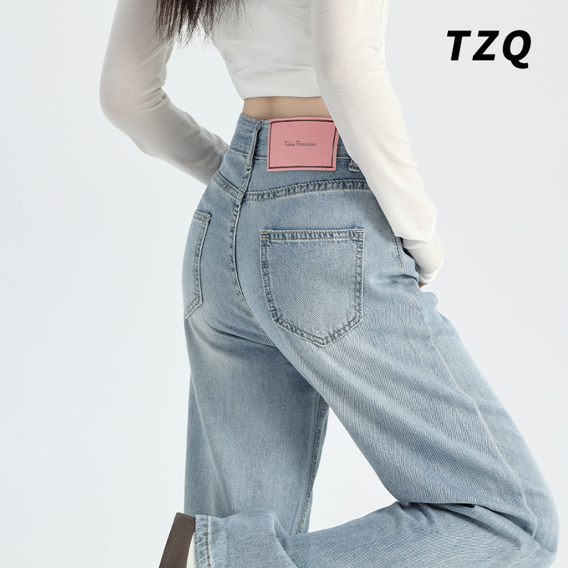 水洗百搭显瘦宽松垂感直筒裤子夏