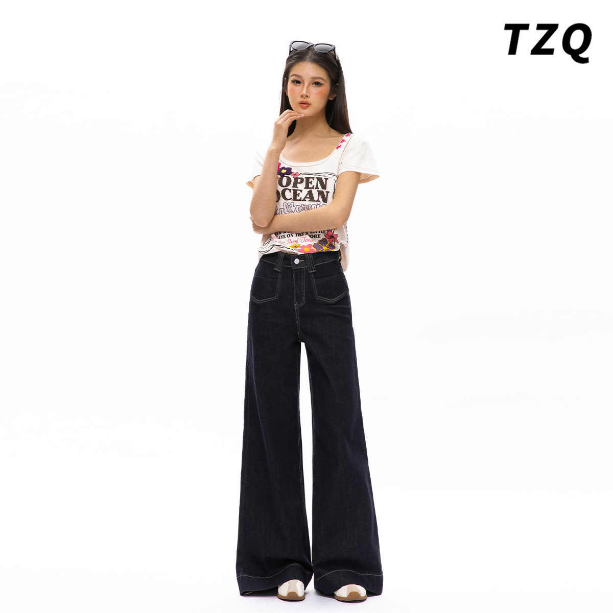 丹宁蓝不贴腿阔腿微喇牛仔裤女秋季设计感高腰显瘦垂感拖地喇叭裤,女装/女士精品,牛仔裤,淘宝优惠券,粉丝福利购,淘宝优惠卷