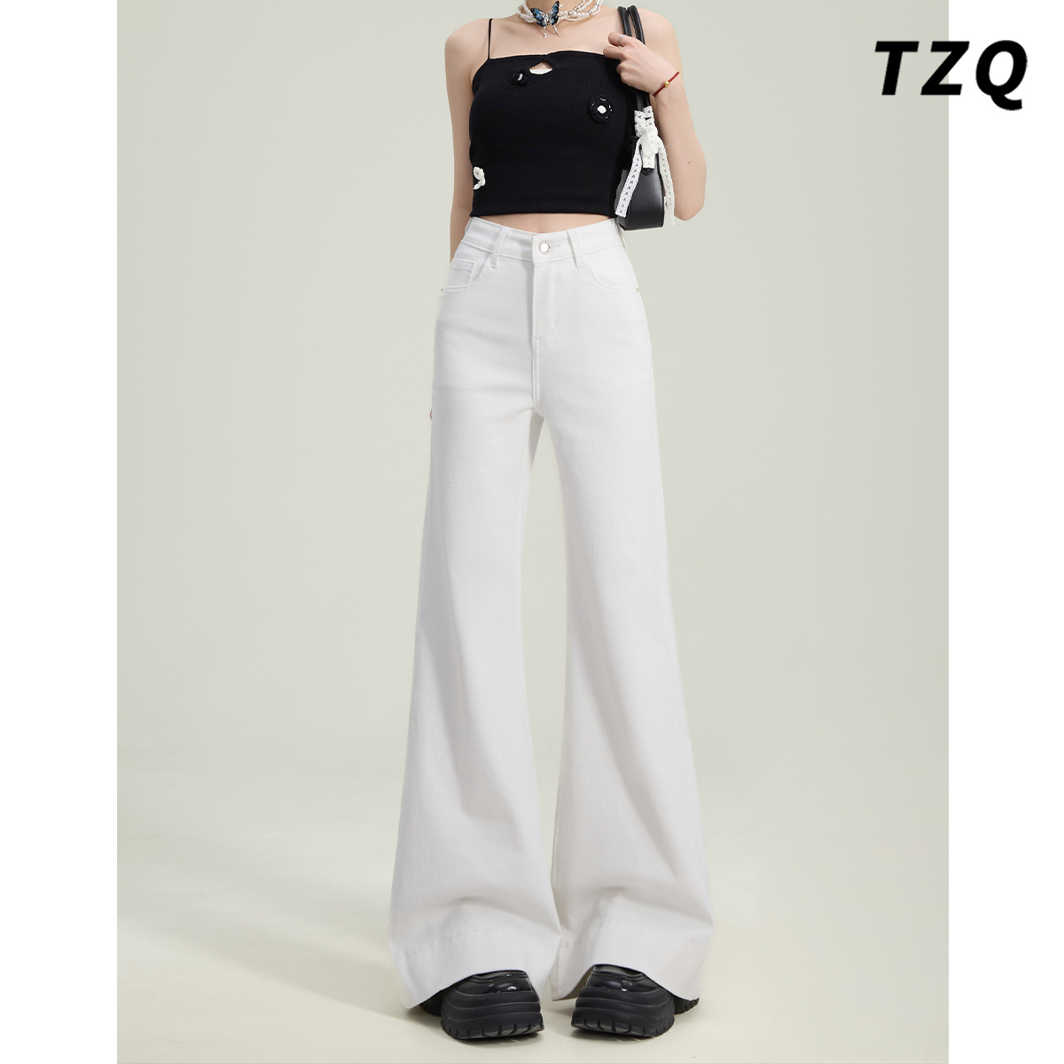 美式阔腿微喇牛仔裤女2025春季