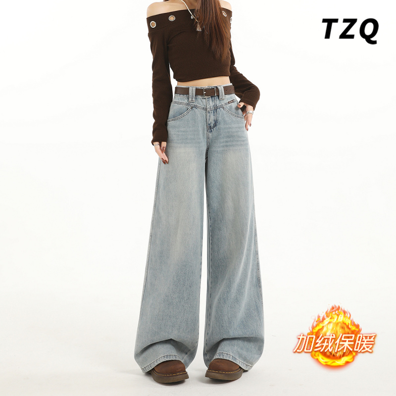 秋冬季高腰宽松显瘦垂感直筒裤子