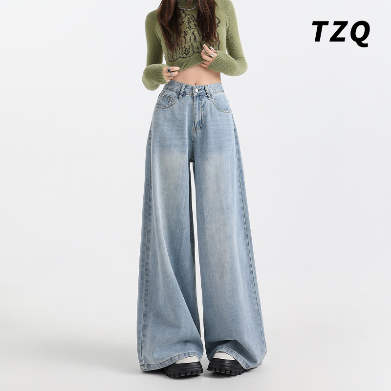 薄款浅色高腰宽松显瘦垂感拖地裤