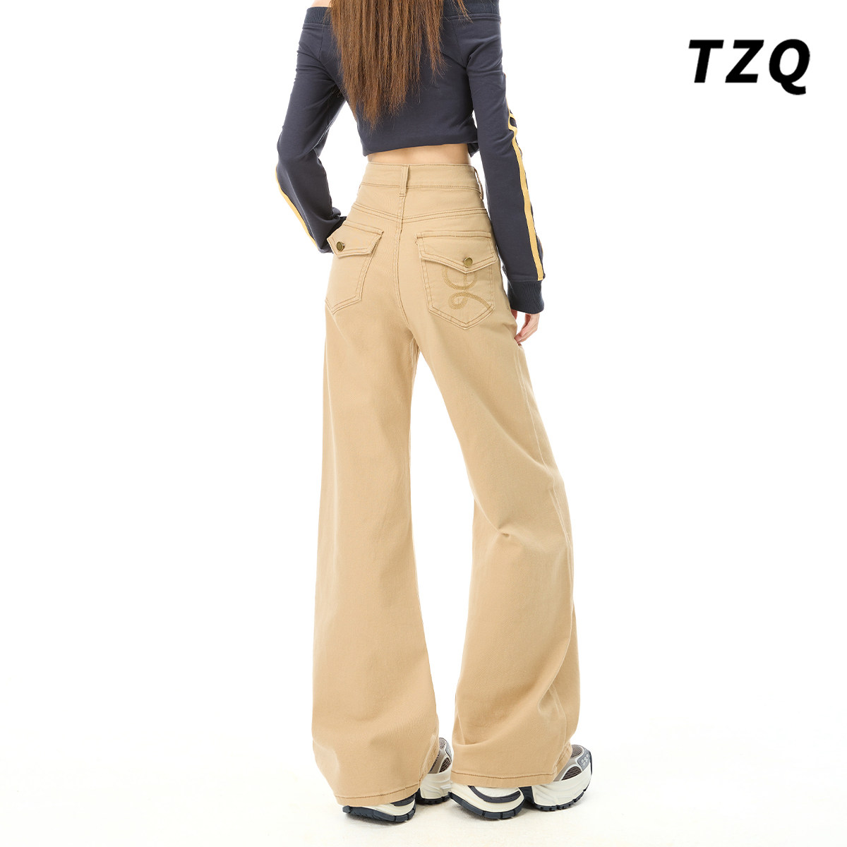 美式卡其色不贴腿微喇牛仔裤女2025秋冬宽松加绒加厚阔腿喇叭裤子,女装/女士精品,牛仔裤,淘宝优惠券,粉丝福利购,淘宝优惠卷