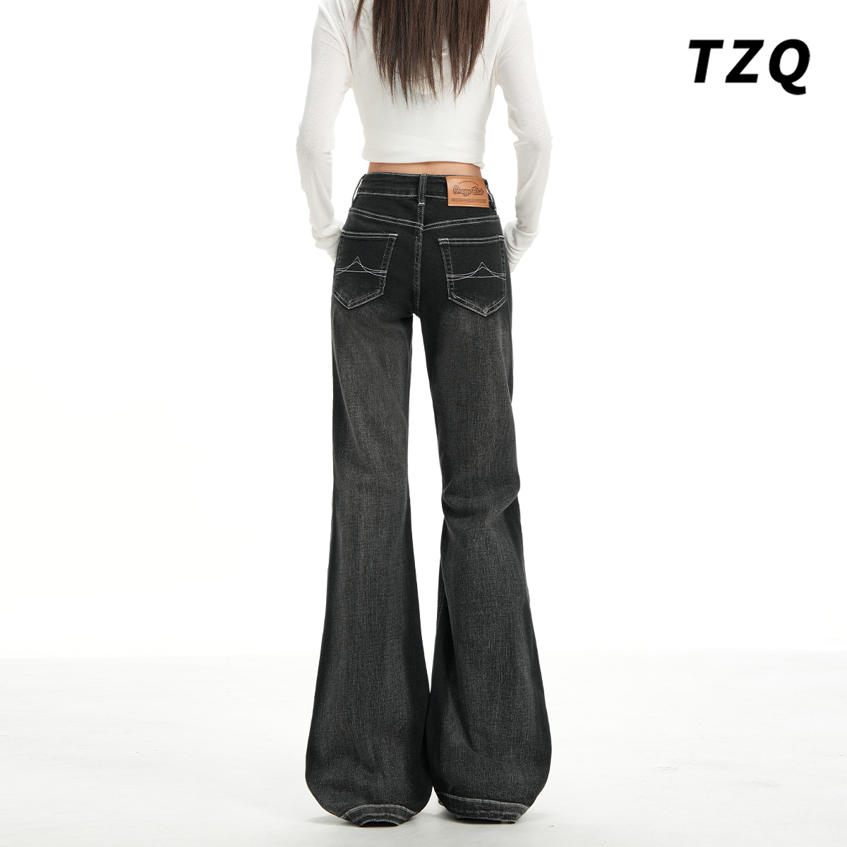 新款复古修身显瘦弹力马蹄喇叭裤