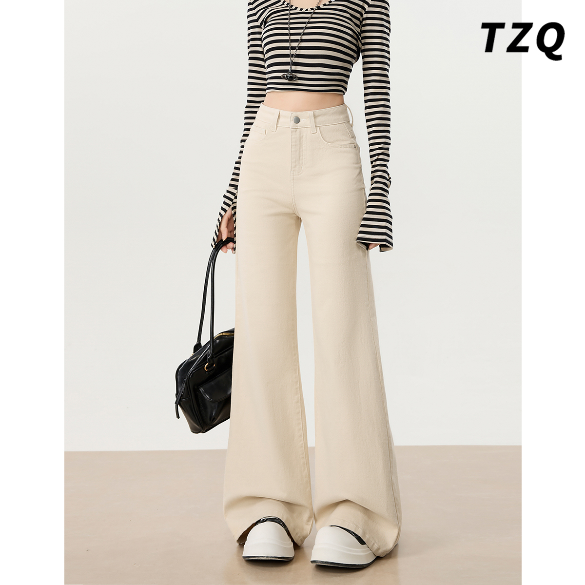 高腰宽松显瘦小个子不贴腿喇叭裤