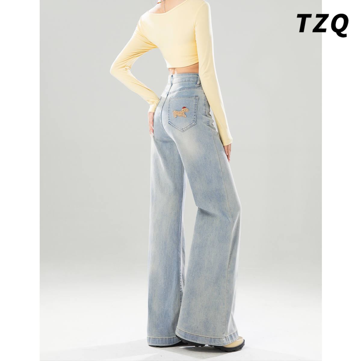 刺绣设计宽松显瘦垂感直筒拖地裤