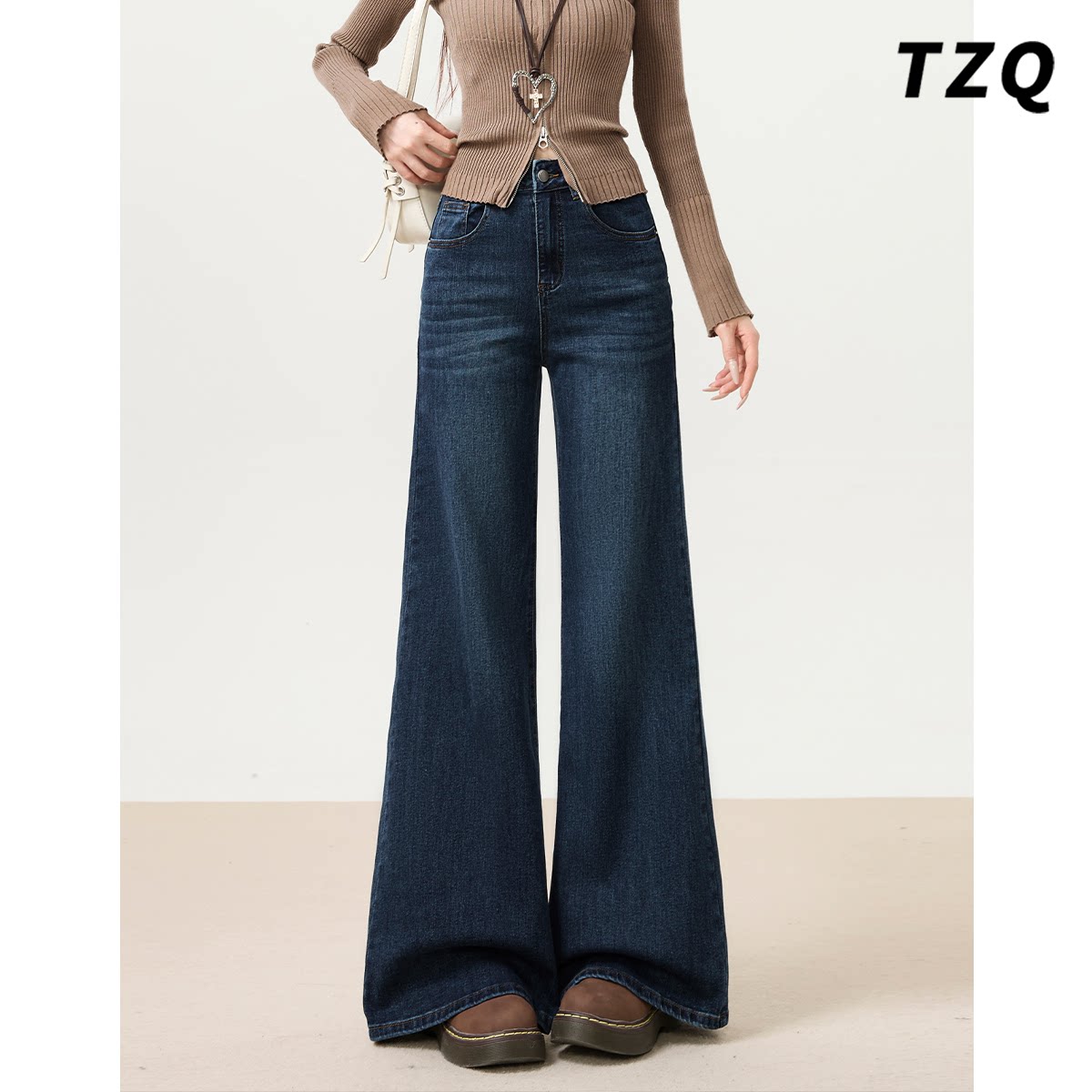 美式高腰微喇牛仔裤女爆款2026年春季弹力显瘦不贴腿拖地喇叭裤子