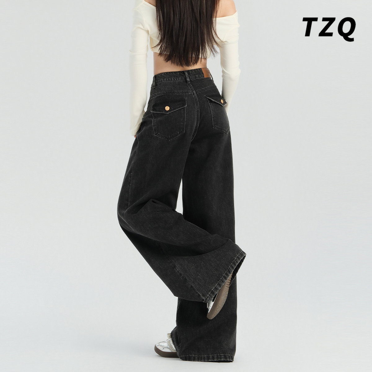 高腰宽松显瘦小个子拖地直筒裤子