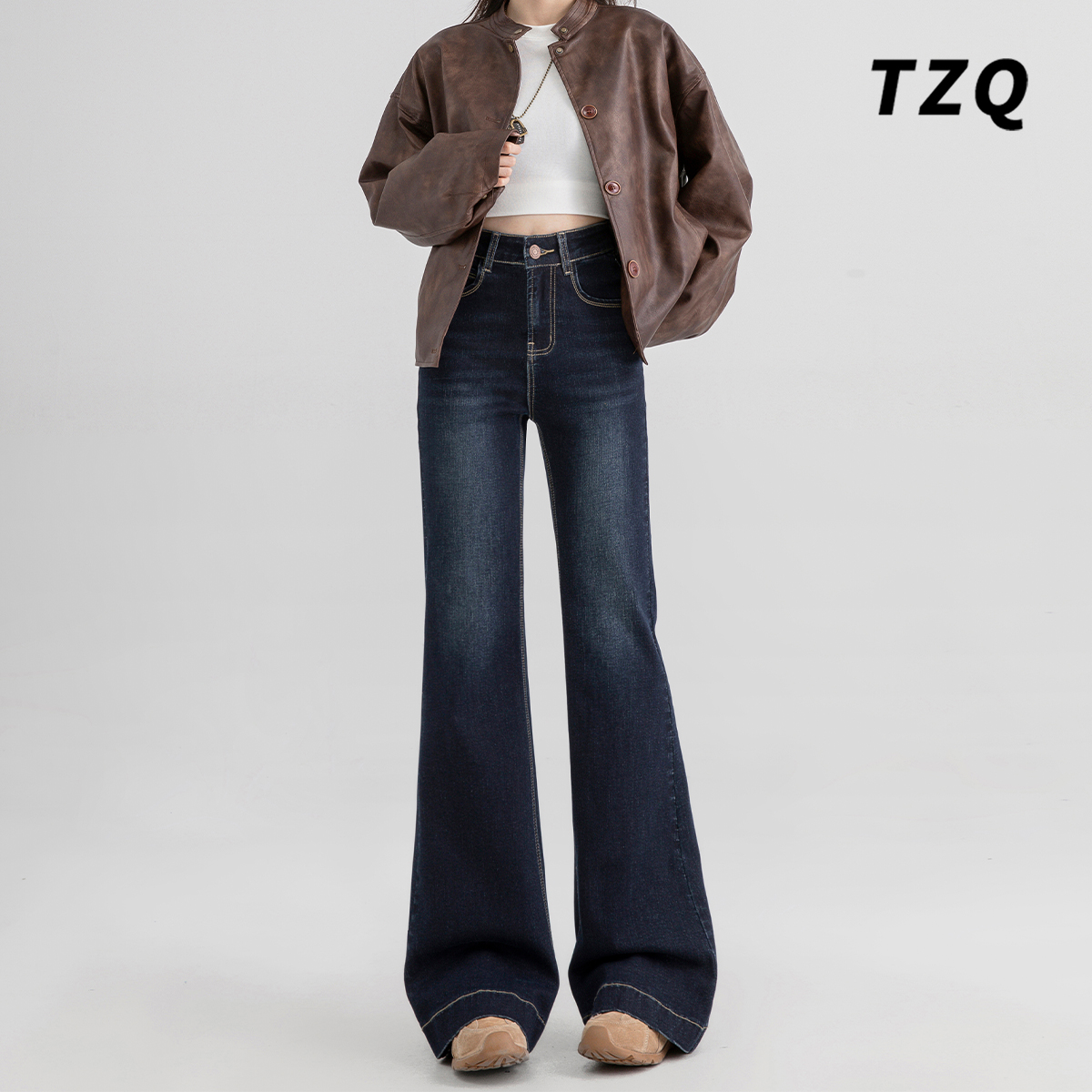 高腰弹力慵懒风显瘦拖地直筒裤子